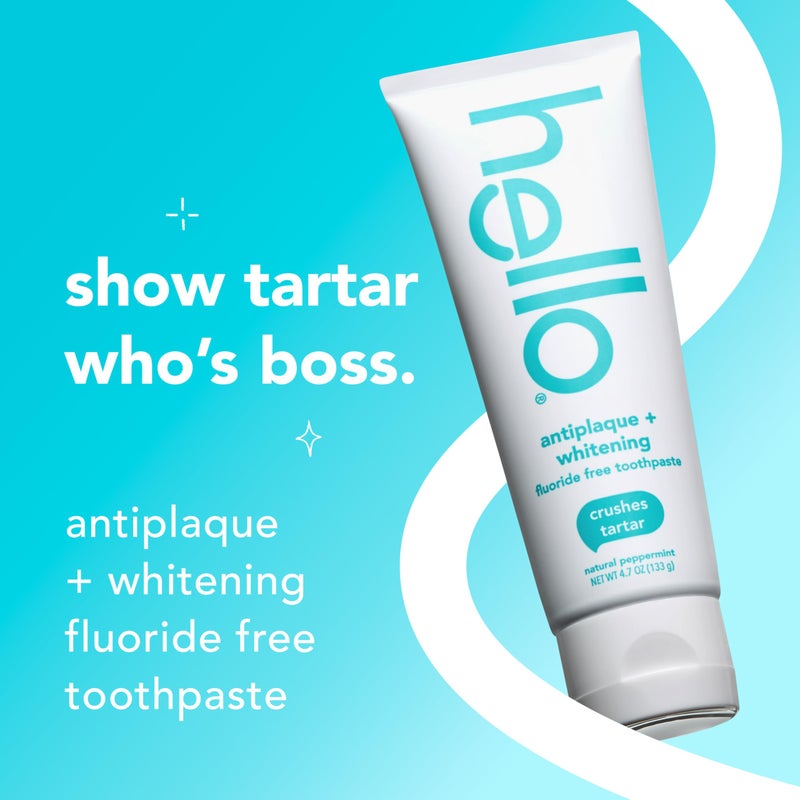 hello Antiplaque Fluoride Free Whitening Toothpaste and Peace Out Plaque Alcohol Free Mouthwash Pack, Includes Two 4.7 Oz Whitening Toothpastes and One 16 Fl Oz Fluoride Free Mouthwash - Image 2